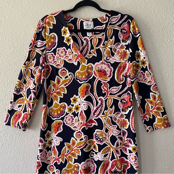 Donna Morgan Sleek Shift Dress Women’s 14 Floral Print V Neck 3/4 Sleeve Slinky - Picture 3 of 14